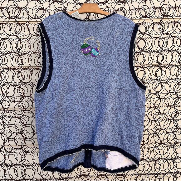 Vintage Ugly Christmas Zip Up Cardigan featuring snowman and a winter flurry - Picture 2 of 7